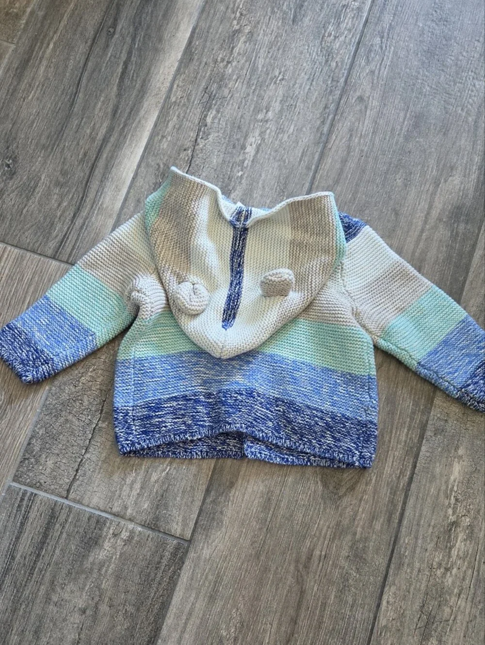 GAP Baby NWT 6-12 Months Blue/Teal Stripe Hooded Knit Cardigan